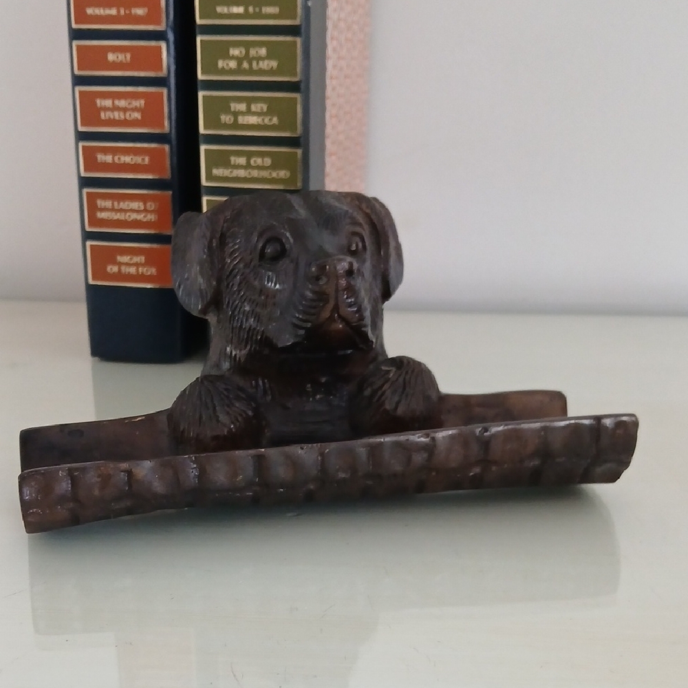 Vintage Cast Bronze Tone Labrador Dog Pen Pencil Holder Keys Change Tray 6.5" W